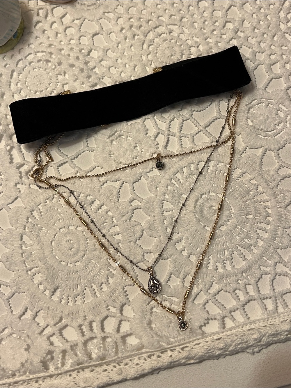 Layered Gold and Black Velvet Choker Necklace Set - Picture 2 of 2